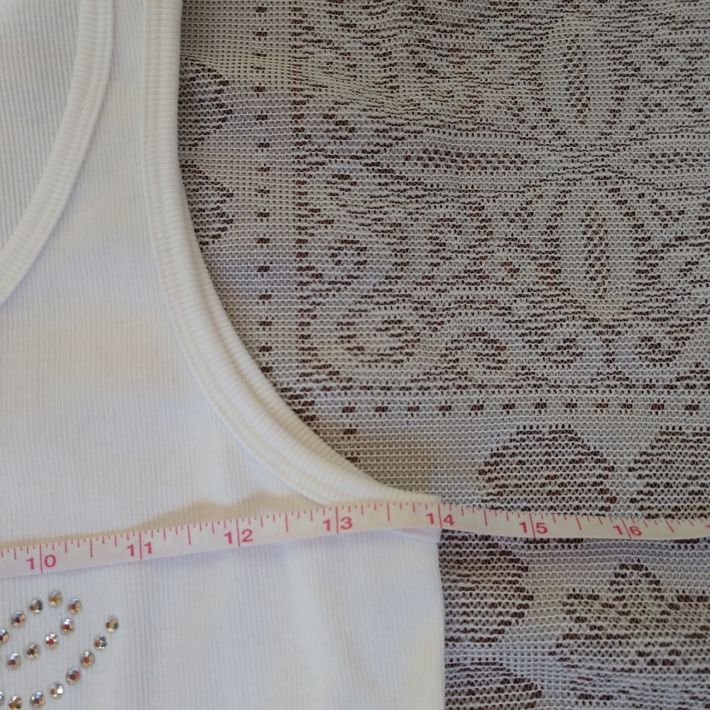Bride Rhinestone White Ribbed Tank Top Size Large - Picture 5 of 6
